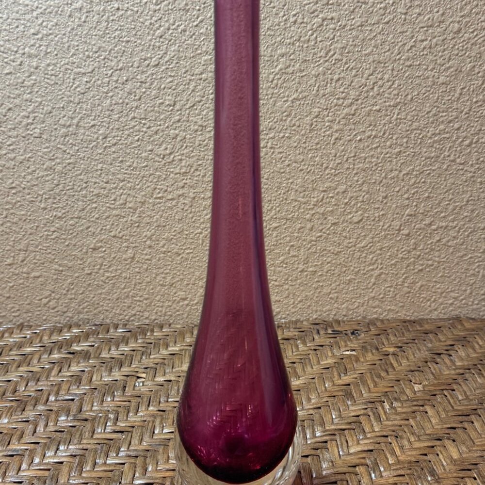 Vintage Murano Sommerso Teardrop  Bud Vase Cranberry Color  11" Tall